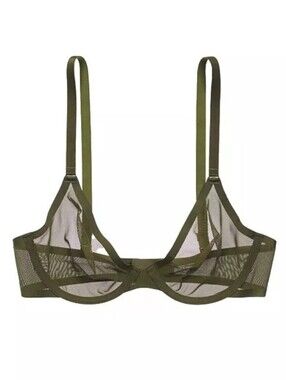 Cuup NWT The Plunge-Mesh Underwire Bra Size 34B In Moss.